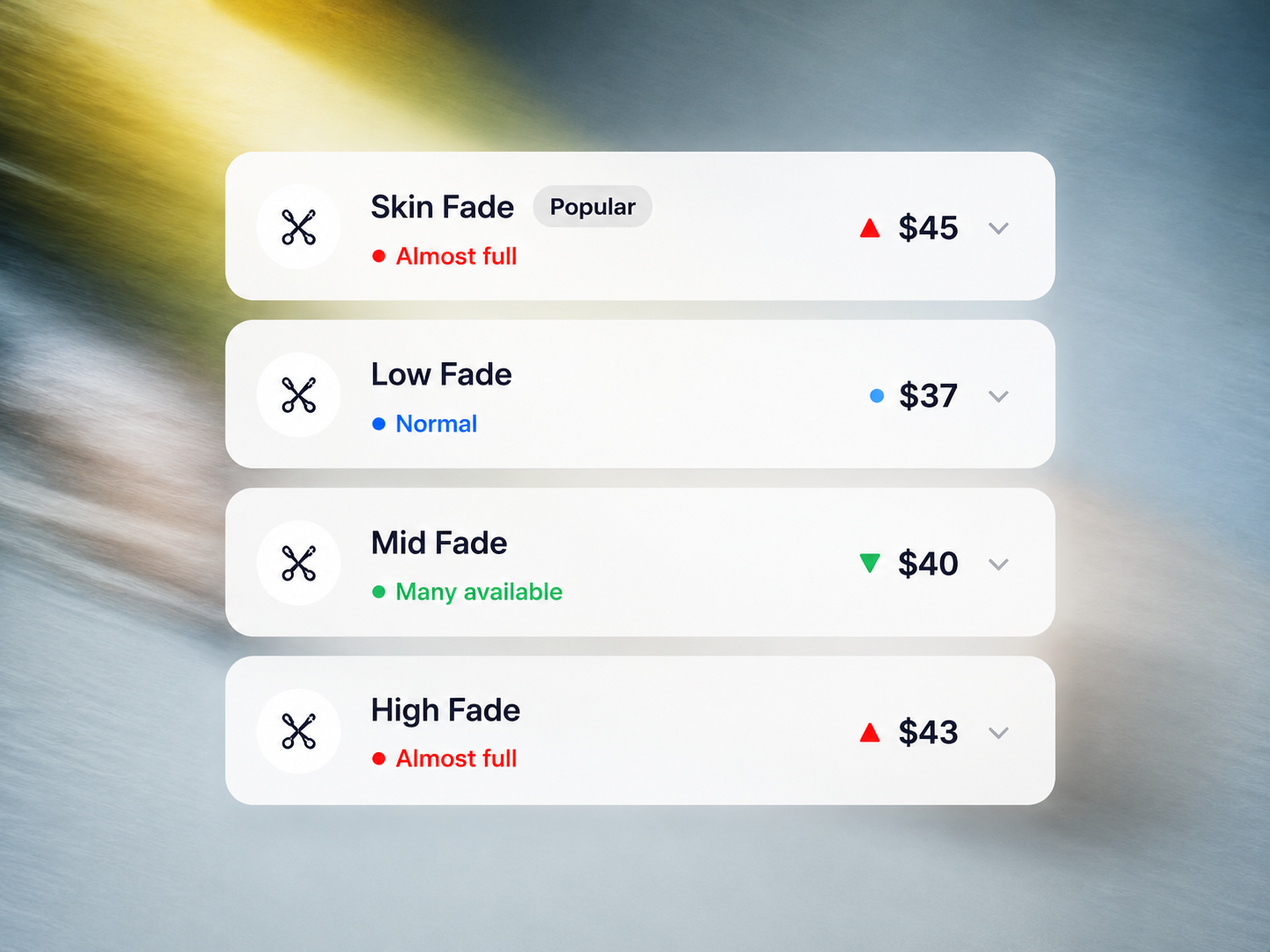 Example of dynamic pricing for services